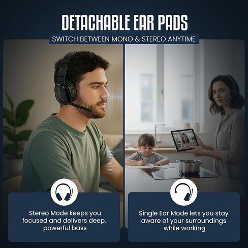 Philips Trucker Bluetooth Headset, Wireless Headset with Noise-Canceling Microphone, 2-in-One Convertible Mono & Stereo Design Headphones, All Day Extended Playtime for Work, Home, Hands-Free Driving in Saudi Arabia