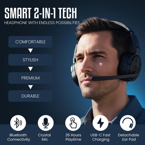 Philips Trucker Bluetooth Headset, Wireless Headset with Noise-Canceling Microphone, 2-in-One Convertible Mono & Stereo Design Headphones, All Day Extended Playtime for Work, Home, Hands-Free Driving in Saudi Arabia