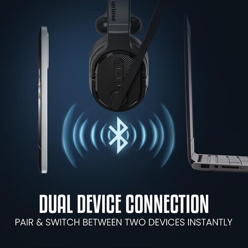 Philips Trucker Bluetooth Headset, Wireless Headset with Noise-Canceling Microphone, 2-in-One Convertible Mono & Stereo Design Headphones, All Day Extended Playtime for Work, Home, Hands-Free Driving in Saudi Arabia