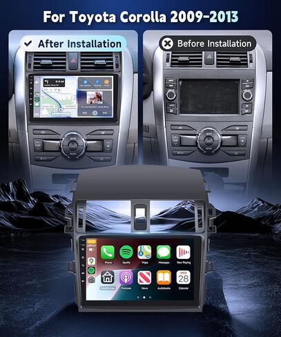 راديو HiFi 2G+64G لسيارة Toyota Corolla 2009-2013 ستيريو لاسلكي مع شاشة لمس 9 بوصة 1080 بكسل IPS، كاميرا احتياطية AHD IP69، Android Auto 5.0 بلوتوث 16EQ MirrorLink RCA GPS SWC FM/RDS راديو in Kuwait