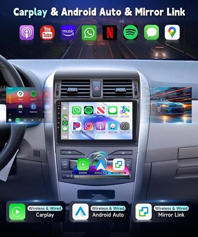 راديو HiFi 2G+64G لسيارة Toyota Corolla 2009-2013 ستيريو لاسلكي مع شاشة لمس 9 بوصة 1080 بكسل IPS، كاميرا احتياطية AHD IP69، Android Auto 5.0 بلوتوث 16EQ MirrorLink RCA GPS SWC FM/RDS راديو in Kuwait