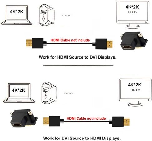 chenyang 2 حزمة محول HDMI إلى DVI، DVI ذكر إلى HDMI أنثى 90 درجة زاوية مطلية بالذهب محول ثنائي الاتجاه للتلفزيون والشاشة والكمبيوتر in Saudi Arabia