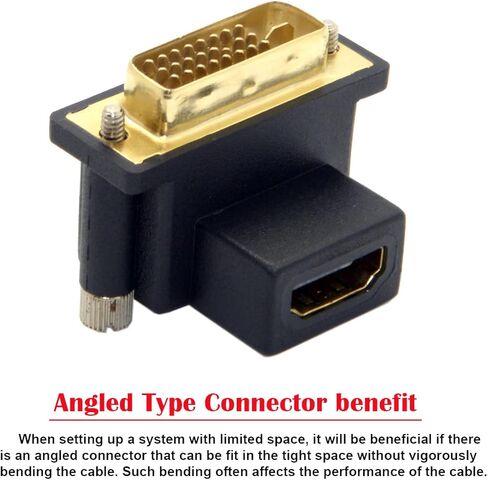 chenyang 2 حزمة محول HDMI إلى DVI، DVI ذكر إلى HDMI أنثى 90 درجة زاوية مطلية بالذهب محول ثنائي الاتجاه للتلفزيون والشاشة والكمبيوتر in Saudi Arabia