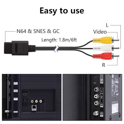 Aokin N64 AV Cable, Audio Video AV Cable Cord for Nintendo 64 N64, Super Nintendo SNES, Gamecube GC, 1.8M/6FT in Saudi Arabia