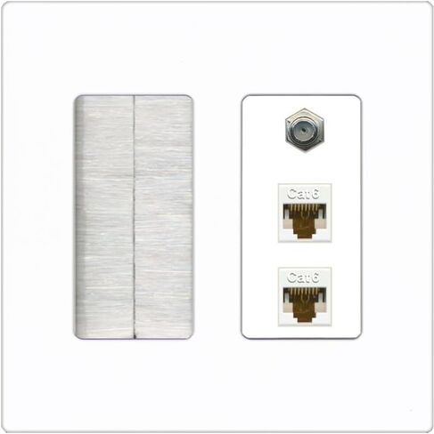RiteAV - 2 Port Cat6 Ethernet 1 Coax Cable TV Wall Plate - فرشاة [أبيض] in Kuwait