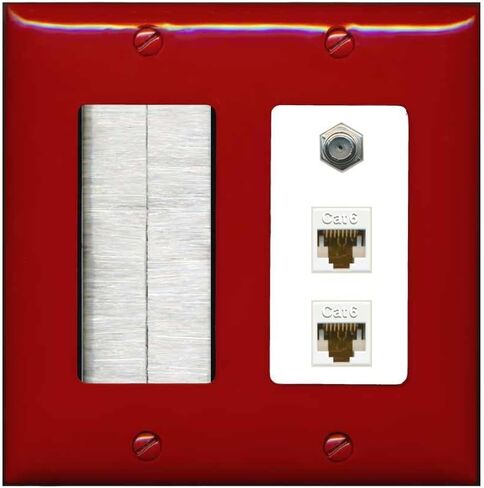 RiteAV - 2 Port Cat6 Ethernet 1 Coax Cable TV Wall Plate - Brush [White] in Saudi Arabia