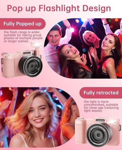 FLATIC Digital Camera with WiFi, 5K 64MP Cameras for Photography with 180° Flip Screen, 18X Zoom Vlogging Camera with 64GB Card, Wide & Macro Lens, 2 Batteries, Card Reader, Digital Zoom-Pink in Saudi Arabia