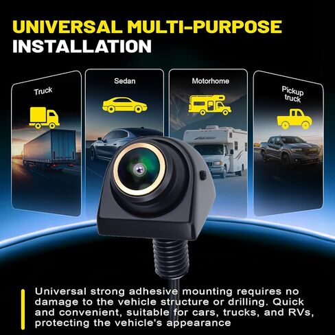 1080P 360° Rotatable Backup Camera for Cars, Trucks, RVs - IP69K Waterproof, Night Vision, 170° Wide Angle, Universal Front/Rear/Side View Camera, No Drilling Required in Saudi Arabia