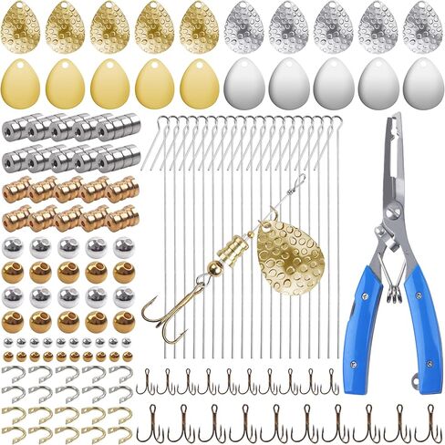 Fishing Spinner Lure Making Kit,141pcs Inline Spinner Making Supplies Kit DIY Spinnerbaits Accessory Pliers Spinner Blade Clevis Wire Shaft Treble Hooks Beads Fishing Spoon Rigs Tackle Set in Saudi Arabia