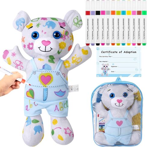 Coloring Plush Toy with 5 Washable Markers for Little Girls Doodle Dolls for Kids Ages 4-6 Birthday (Pink Bear) in Saudi Arabia