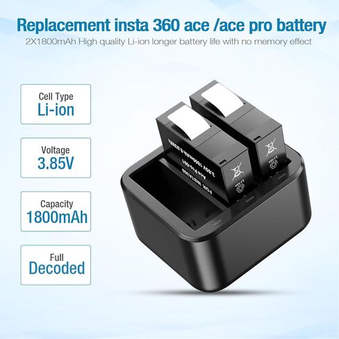 Replacement Insta360 Ace Pro Battery 2 * 1800mAh and 3-Channels Charger Station Compatible with Insta360 Ace Pro Action Camera Accessories in Kuwait
