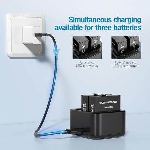 Replacement Insta360 Ace Pro Battery 2 * 1800mAh and 3-Channels Charger Station Compatible with Insta360 Ace Pro Action Camera Accessories in Kuwait