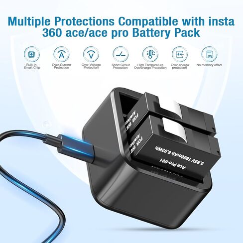 Replacement Insta360 Ace Pro Battery 2 * 1800mAh and 3-Channels Charger Station Compatible with Insta360 Ace Pro Action Camera Accessories in Kuwait