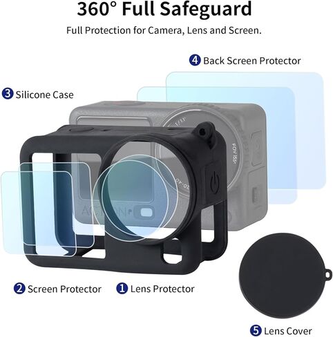 حافظة من السيليكون من HSU لكاميرا DJI Osmo Action 6، وواقيات الشاشة وأغطية العدسات والحبل، ومجموعة ملحقات الكاميرا DJI Osmo Action 6 in Kuwait