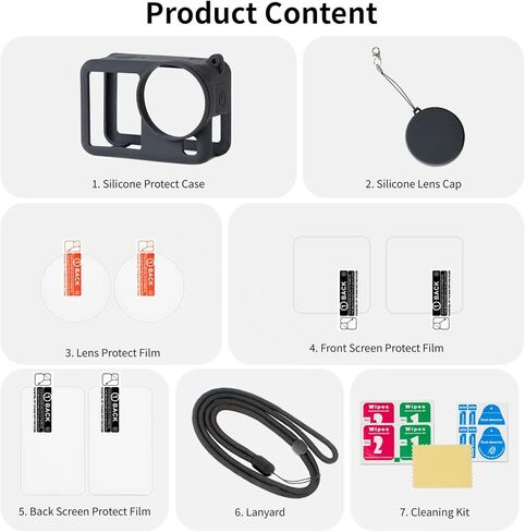 حافظة من السيليكون من HSU لكاميرا DJI Osmo Action 6، وواقيات الشاشة وأغطية العدسات والحبل، ومجموعة ملحقات الكاميرا DJI Osmo Action 6 in Kuwait