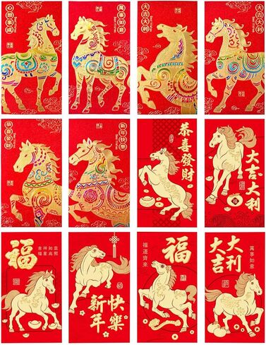 مظاريف حمراء للعام الصيني الجديد 24 قطعة مغلف حصان لطيف ثلاثي الأبعاد 2026 مظاريف السنة القمرية الجديدة هونغ باو جيب أحمر مظاريف أموال محظوظة لمهرجان الربيع وأعياد الميلاد والهدايا النقدية (كبيرة 2) in Kuwait