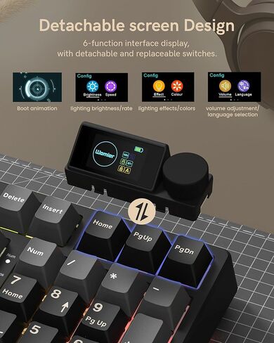 لوحة مفاتيح ميكانيكية لاسلكية Keymatic M98 مع شاشة ومقبض، لوحة مفاتيح ألعاب 96% BT/2.4G/USB-C، لوحة مفاتيح مخصصة للألعاب قابلة للتبديل السريع، مع بطارية 8000 مللي أمبير في الساعة in Kuwait