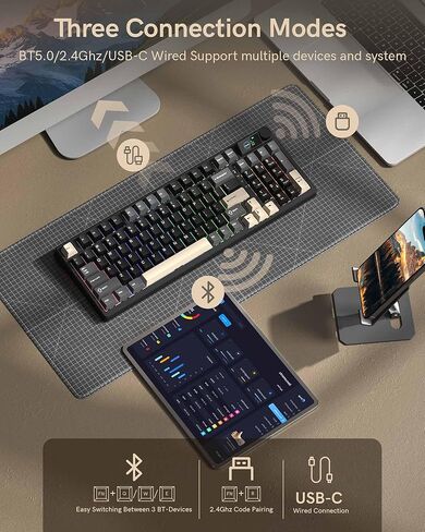 لوحة مفاتيح ميكانيكية لاسلكية Keymatic M98 مع شاشة ومقبض، لوحة مفاتيح ألعاب 96% BT/2.4G/USB-C، لوحة مفاتيح مخصصة للألعاب قابلة للتبديل السريع، مع بطارية 8000 مللي أمبير في الساعة in Kuwait