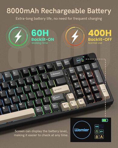 لوحة مفاتيح ميكانيكية لاسلكية Keymatic M98 مع شاشة ومقبض، لوحة مفاتيح ألعاب 96% BT/2.4G/USB-C، لوحة مفاتيح مخصصة للألعاب قابلة للتبديل السريع، مع بطارية 8000 مللي أمبير في الساعة in Kuwait