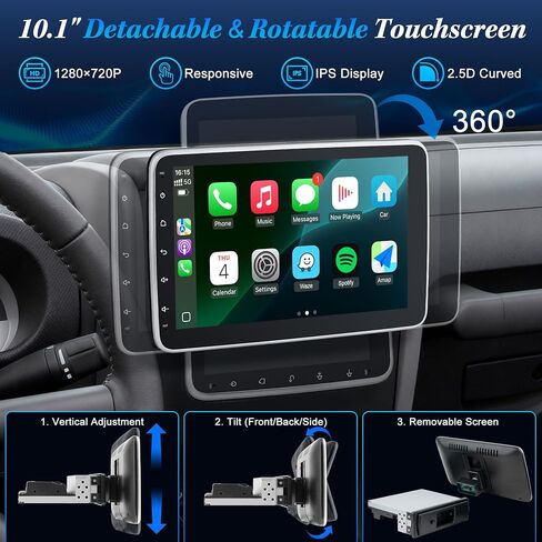 [2G+64G] 10.1 بوصة راديو سيارة بلوتوث ستيريو أحادي الدين مع Apple Carplay Android Auto، وحدة استقبال صوت السيارة بشاشة لمس قابلة للدوران مع كاميرا احتياطية، وصلة مرآة/SWC/AM/FM، Android 14 in Kuwait