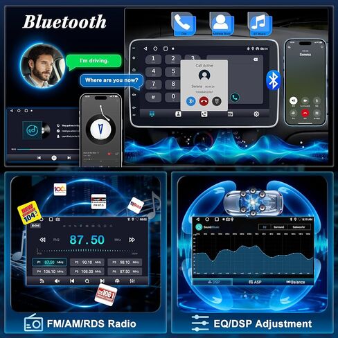 [2G+64G] 10.1 بوصة راديو سيارة بلوتوث ستيريو أحادي الدين مع Apple Carplay Android Auto، وحدة استقبال صوت السيارة بشاشة لمس قابلة للدوران مع كاميرا احتياطية، وصلة مرآة/SWC/AM/FM، Android 14 in Kuwait