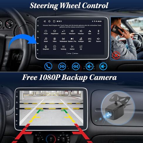 [2G+64G] 10.1 بوصة راديو سيارة بلوتوث ستيريو أحادي الدين مع Apple Carplay Android Auto، وحدة استقبال صوت السيارة بشاشة لمس قابلة للدوران مع كاميرا احتياطية، وصلة مرآة/SWC/AM/FM، Android 14 in Kuwait