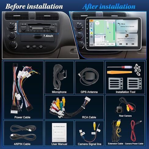 [2G+64G] 10.1 بوصة راديو سيارة بلوتوث ستيريو أحادي الدين مع Apple Carplay Android Auto، وحدة استقبال صوت السيارة بشاشة لمس قابلة للدوران مع كاميرا احتياطية، وصلة مرآة/SWC/AM/FM، Android 14 in Kuwait