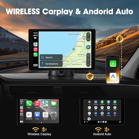 8'' Wireless Carplay Screen for Car, Portable Apple Car Play & Android Auto Car Stereo HD Touchscreen, Vertical/Horizontal Mode, Magnetic Mount, 5.0G WiFi, Voice Control & GPS Navigation in Kuwait