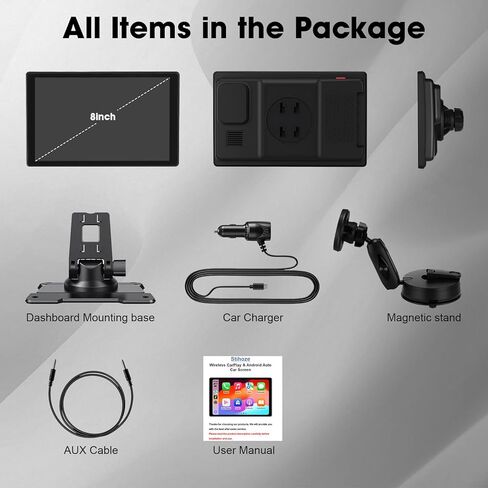 8'' Wireless Carplay Screen for Car, Portable Apple Car Play & Android Auto Car Stereo HD Touchscreen, Vertical/Horizontal Mode, Magnetic Mount, 5.0G WiFi, Voice Control & GPS Navigation in Kuwait