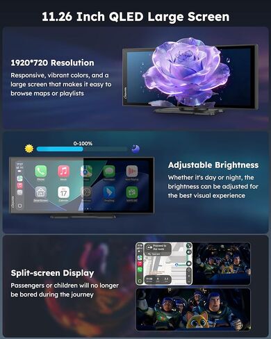 Carpuride 11.26" Carplay Screen for Car with N-etflix/YouTube Apps Upgraded Car Play & Android Auto Large Touchscreen Support OTA, WiFi, Backup Camera, GPS Navigation, Split-Screen, Dual Bluetooth in Saudi Arabia
