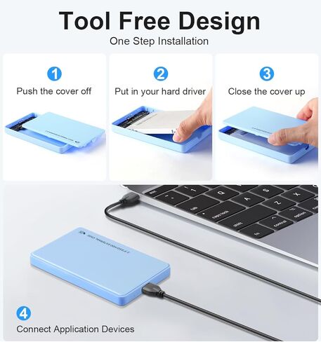 2.5" Hard Drive Enclosure,5Gbps USB 3.0 to SATA III Tool-Free External Hard Disk Case for 2.5 inch 9.5mm 7mm HDD SSD Up to 4TB (Blue) in Saudi Arabia