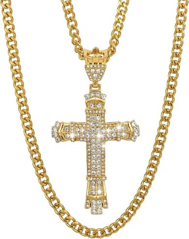 Cross Necklace with Diamonds, Silver Chain, Stainless Steel Pendant, Gothic Christian Jewelry in Kuwait