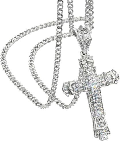 Cross Necklace with Diamonds, Silver Chain, Stainless Steel Pendant, Gothic Christian Jewelry in Saudi Arabia