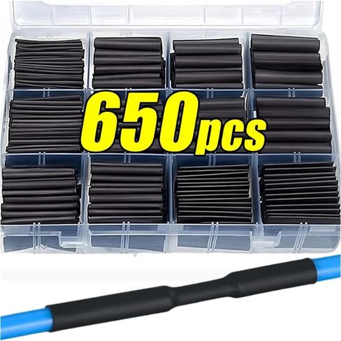 650PCS Black Heat Shrink Tube Kit,Tubing Shrink Wire Wrapping Electrical Cable Insulation Sleeves Insulation Protecter (Black 650 PCS) in Saudi Arabia