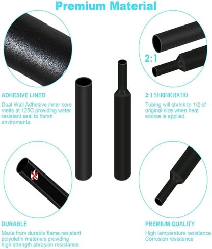 650PCS Black Heat Shrink Tube Kit,Tubing Shrink Wire Wrapping Electrical Cable Insulation Sleeves Insulation Protecter (Black 650 PCS) in Saudi Arabia