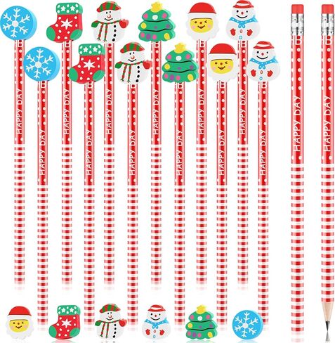 Crtiin 120 Pieces Christmas Pencils Bulk with Eraser Toppers Wooden Pencil Cute Pens Birthday for Students Fun Pens for Kids Bulk School Supplies and Children Prize Gifts, 6 Styles in Saudi Arabia