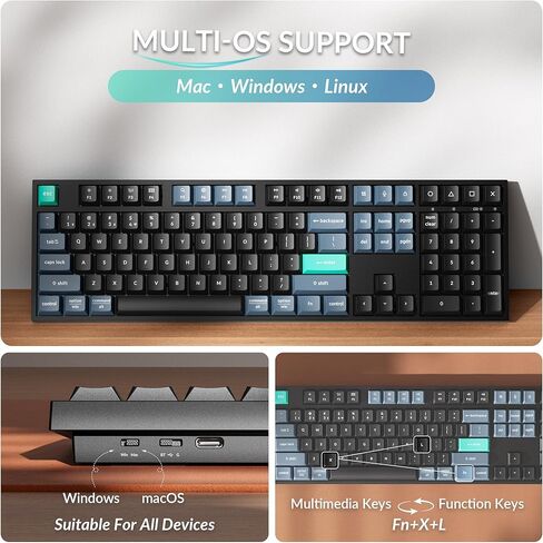 Keychron B36 2.4 GHz Wireless Bluetooth Keyboard Silent Typing 100% Full-Size Layout Launcher Support with Numeric Keypad Ergonomic Angle Compatible for Mac Windows Linux in Kuwait