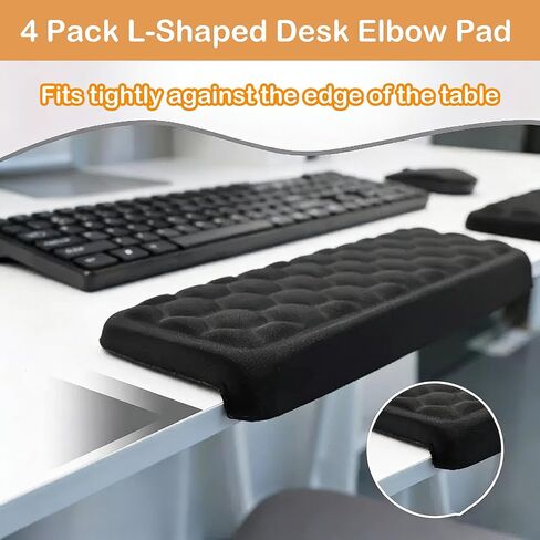 4 عبوات من وسائد الكوع المكتبية على شكل حرف L للمكتب، وسادة مسند حافة المكتب من الإسفنج الذكي مع وسادة ذراع مريحة غير قابلة للانزلاق، دعم راحة المعصم لألعاب المكتب والمنزل، حشوة حافة الطاولة السوداء in Kuwait