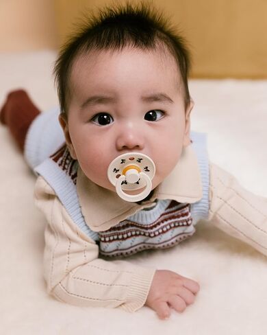 BIBS Colour Holiday Pacifier 2-Pack, BPA Free Pacifier, Round Nipple. Natural Rubber Latex, Made in Denmark, Size 1 (0-6 Months), Ivory/Plum in Saudi Arabia