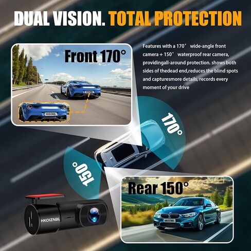 Dash Cam Front and Rear, 4K/2.5K Full UHD Dash Camera for Cars, 1.47" IPS Screen Mini Dashcam, Included 32GB Card, 170°Wide Angle, Built-in Wi-Fi, WDR, Night Vision, 24H Parking Mode in Saudi Arabia