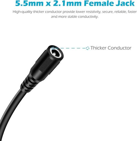 18AWG 2-Pack 10FT DC كابل تمديد الطاقة، 5.5 مم × 2.1 مم ذكر إلى أنثى مقبس أسطواني محول إمداد الطاقة 5.5 × 2.1 مم سلك تمديد لكاميرا مراقبة CCTV شريط LED in Kuwait