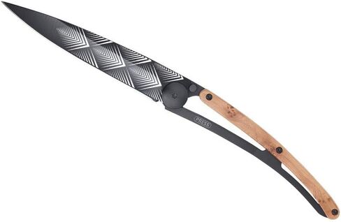 deejo - سكين جيب قابل للطي 37 جرام مع مشبك حزام - تصميم آرت ديكو، شفرة من الفولاذ المقاوم للصدأ مقاس 3.7 بوصة، مقبض من خشب العرعر - خفيف الوزن للحمل اليومي للمنزل والعمل والاستخدام الخارجي in Kuwait