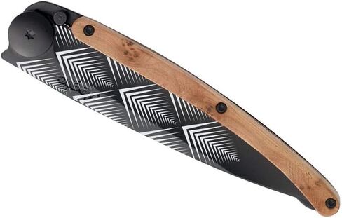 deejo - سكين جيب قابل للطي 37 جرام مع مشبك حزام - تصميم آرت ديكو، شفرة من الفولاذ المقاوم للصدأ مقاس 3.7 بوصة، مقبض من خشب العرعر - خفيف الوزن للحمل اليومي للمنزل والعمل والاستخدام الخارجي in Kuwait