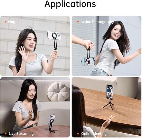 حامل ثلاثي مغناطيسي للهاتف iPhone - حامل ثلاثي للهاتف الذكي من الألومنيوم بجيب ثلاثي القوائم للهاتف الخلوي، حامل مغناطيسي قوي سريع التركيب متوافق مع سلسلة iPhone 17 16 15 14 13 12، أسود in Saudi Arabia