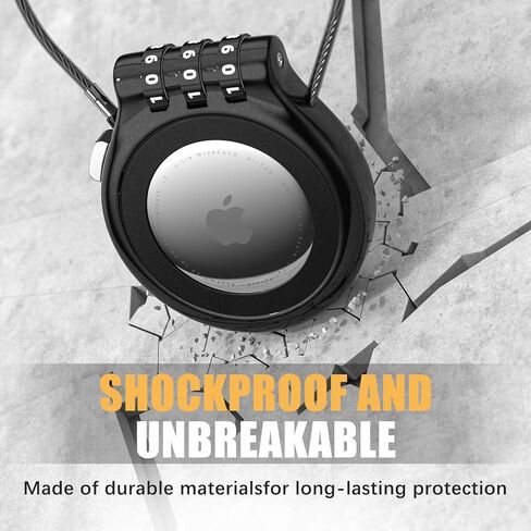 AirTag Holder with 3-Digit Combination Lock, Zinc Alloy Anti-Theft Protective Case with Steel Cable, Secure Lock for Luggage, Strollers, Backpacks Christmas White Elephant Gift for Women Man -Black in Saudi Arabia