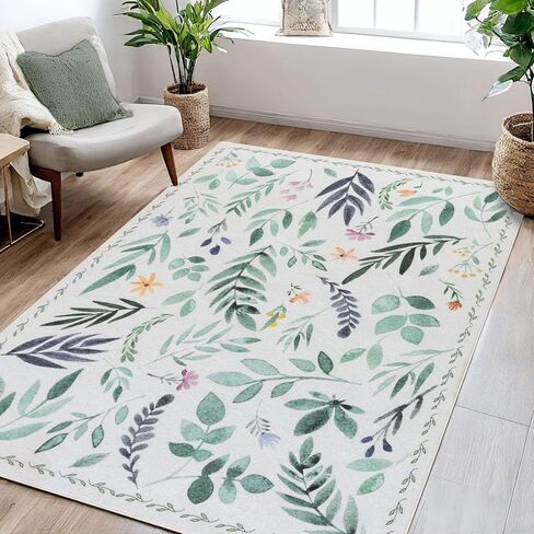 VIPBED 6x9 Washable Area Rug, Boho Moroccan Farmhouse Neutral Low Pile Carpet, Soft Non-Slip Rugs for Living Room Bedroom Dining Room Nursery Dorm Home Decor, Blue & White in Saudi Arabia