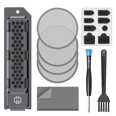 ترقية التبريد والحماية من الغبار من GRAUGEAR لجهاز PS5 Pro/PS5 Slim، وPS5 Pro/Slim M.2 SSD غطاء المبدد الحراري مع مرشح غبار المروحة ومقابس المنافذ، يمنع ارتفاع درجة الحرارة وتراكم الغبار (أسود) in Kuwait