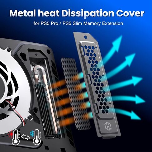 ترقية التبريد والحماية من الغبار من GRAUGEAR لجهاز PS5 Pro/PS5 Slim، وPS5 Pro/Slim M.2 SSD غطاء المبدد الحراري مع مرشح غبار المروحة ومقابس المنافذ، يمنع ارتفاع درجة الحرارة وتراكم الغبار (أسود) in Kuwait