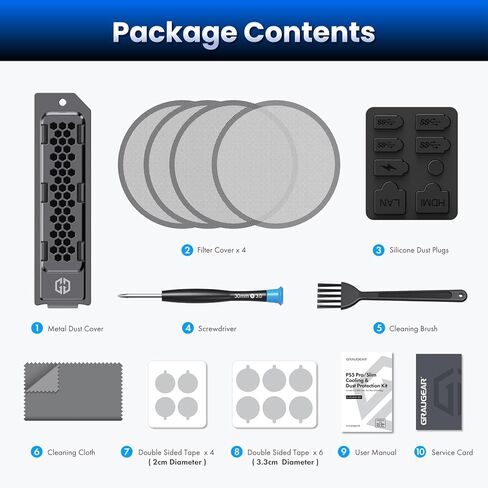 ترقية التبريد والحماية من الغبار من GRAUGEAR لجهاز PS5 Pro/PS5 Slim، وPS5 Pro/Slim M.2 SSD غطاء المبدد الحراري مع مرشح غبار المروحة ومقابس المنافذ، يمنع ارتفاع درجة الحرارة وتراكم الغبار (أسود) in Kuwait