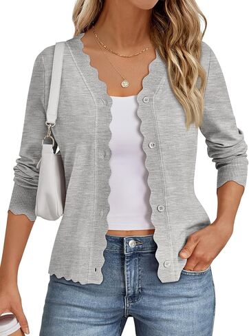 LILLUSORY Womens Cardigan Sweaters Long Sleeve Casual Lightweight Button Down V-Neck Fall Clothes 2025 in Saudi Arabia
